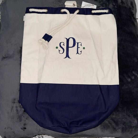 Canvas XL Drawstring Backpack Hand Crafted Bag Carry On Monogram Embroidered - Picture 13 of 13